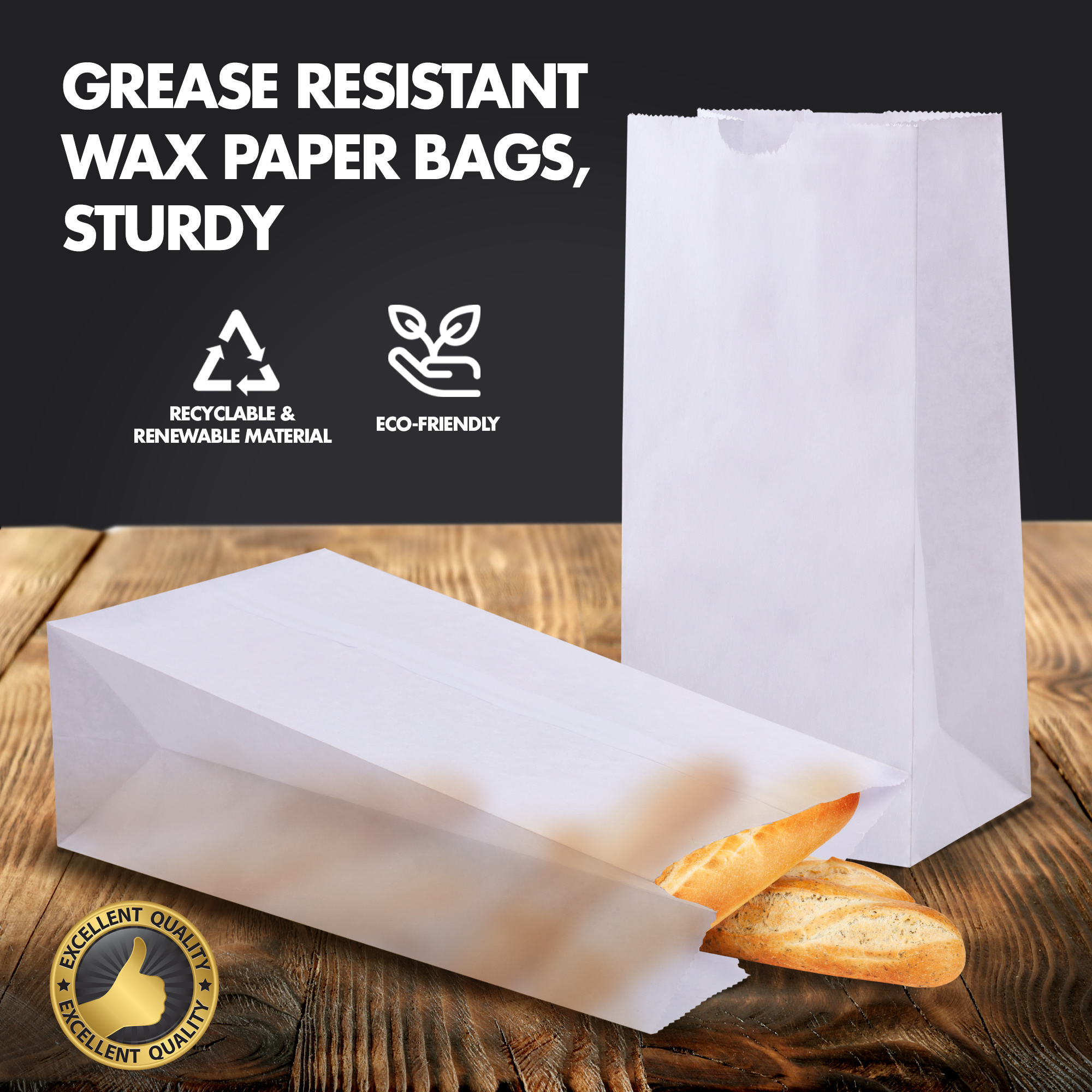 125 Pack] 4 Lb Waxed Bakery Bags - White Paper Lunch Bags